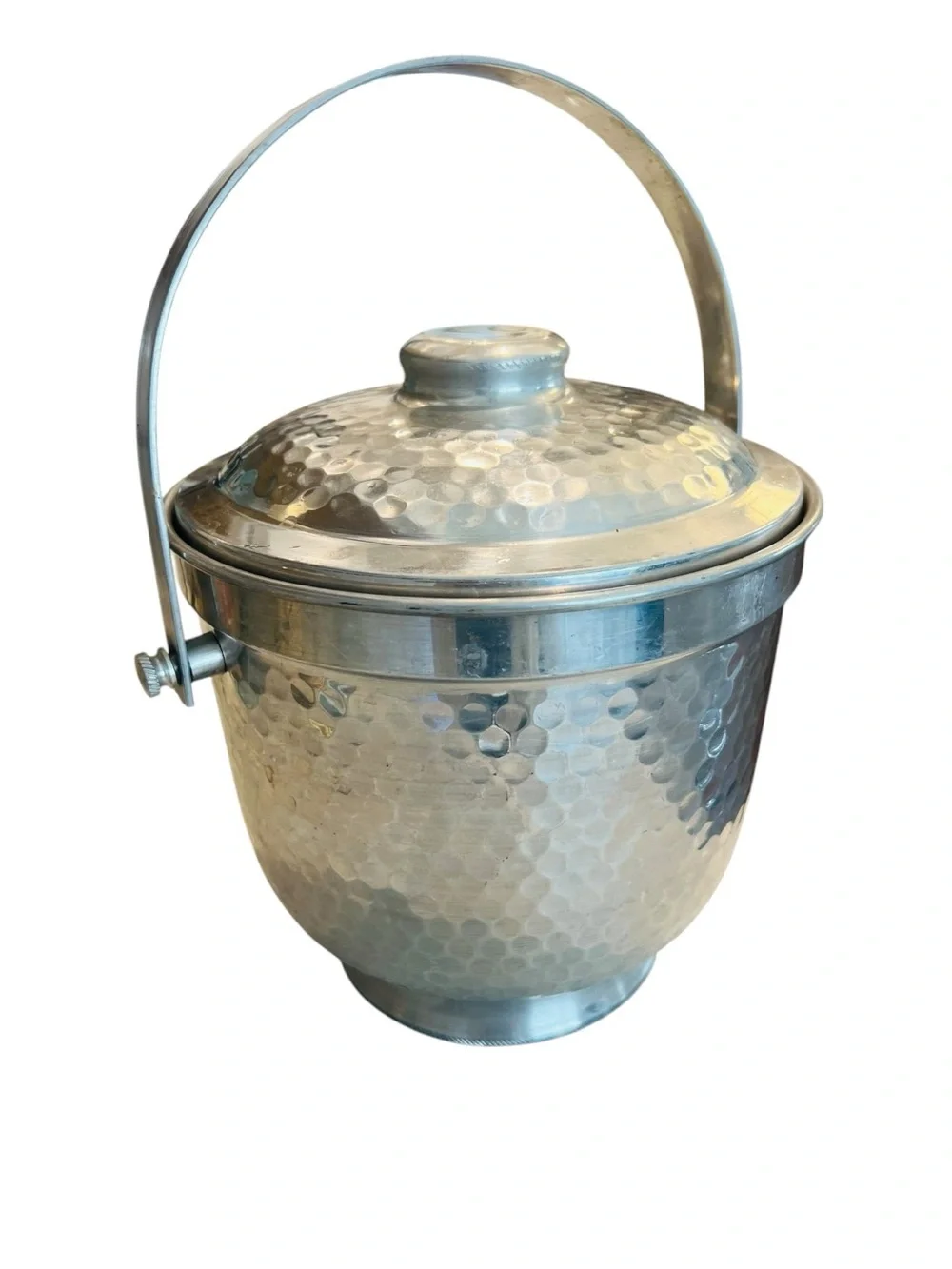 Vintage Ray B-507 Hammered Aluminum Ice Bucket MCM Italy Swing Handle Barware